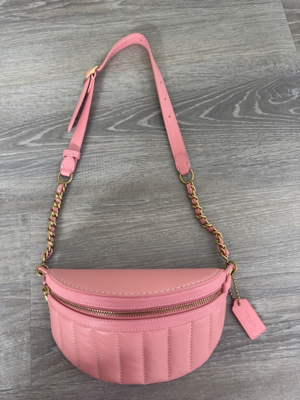 Coach Pink Quilted Leather Belt Bag with Gold-Tone Chain